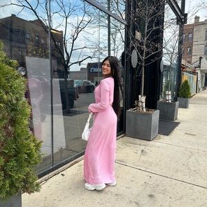 Pink maxi dress.